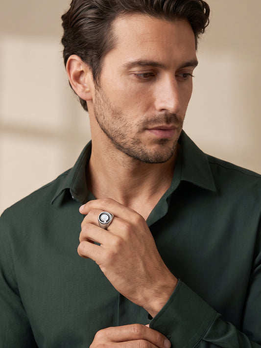 IXIA by GIVA Code of Silence Rhodium Plated Ring For Men (Size 20)