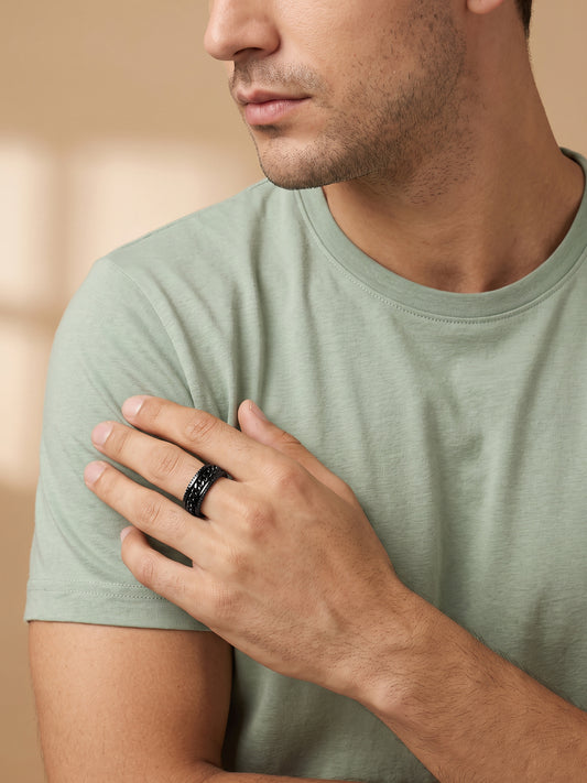 IXIA by GIVA Down Bad Black Rhodium Ring For Men (Size 20)
