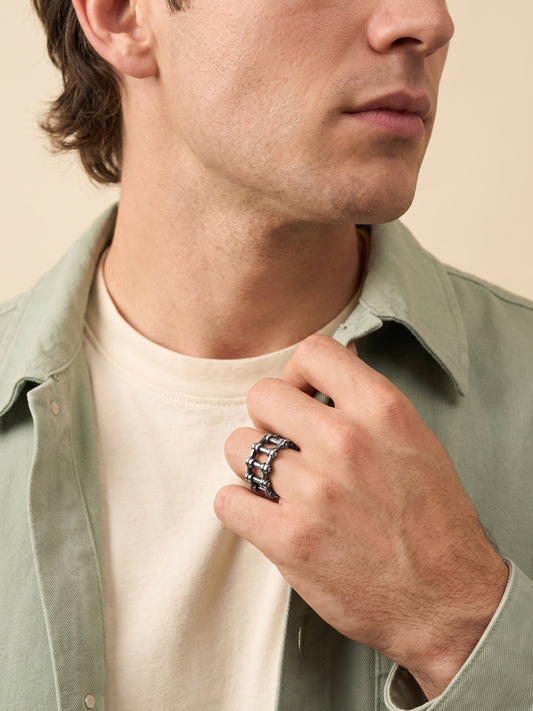 IXIA by GIVA Locked Up Matte Rhodium Ring For Men (Size 19)