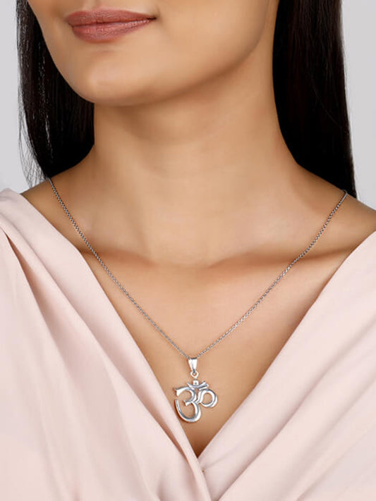 Silver Om Pendant with Link Chain