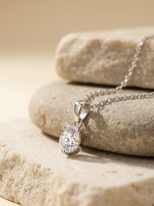 Silver Mini Solitaire Pendant with Link Chain