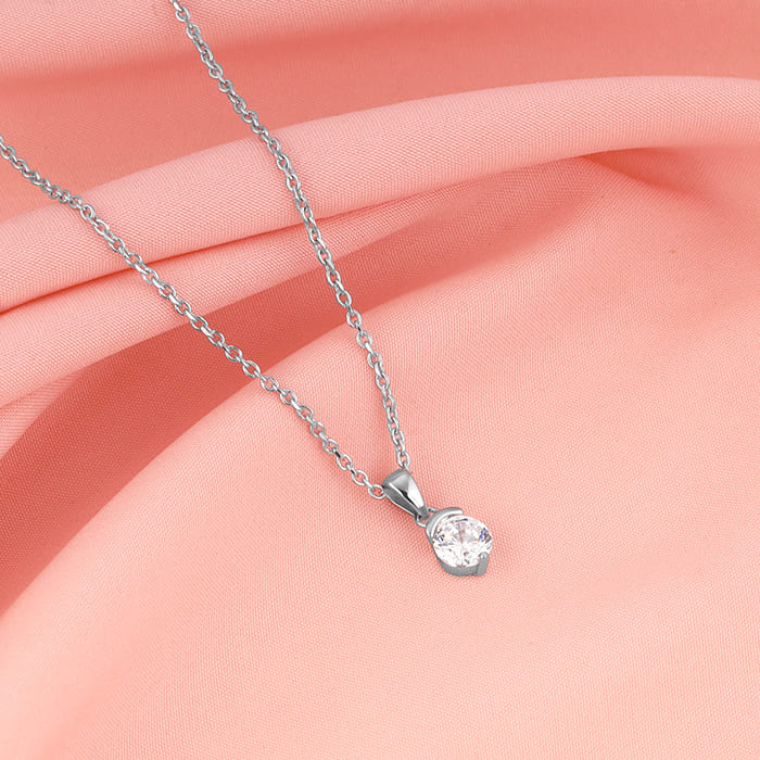 Silver Mini Solitaire Pendant with Link Chain1