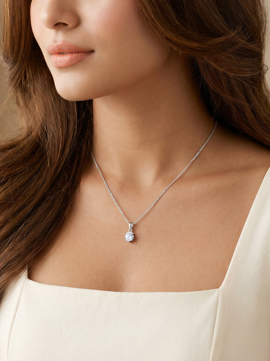 Silver Mini Solitaire Pendant with Link Chain