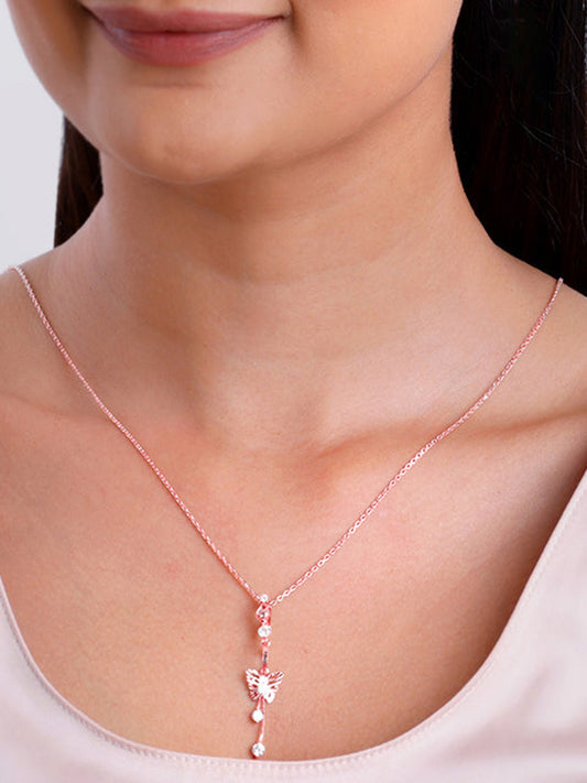 Rose Gold Charming Butterfly Pendant with Link Chain