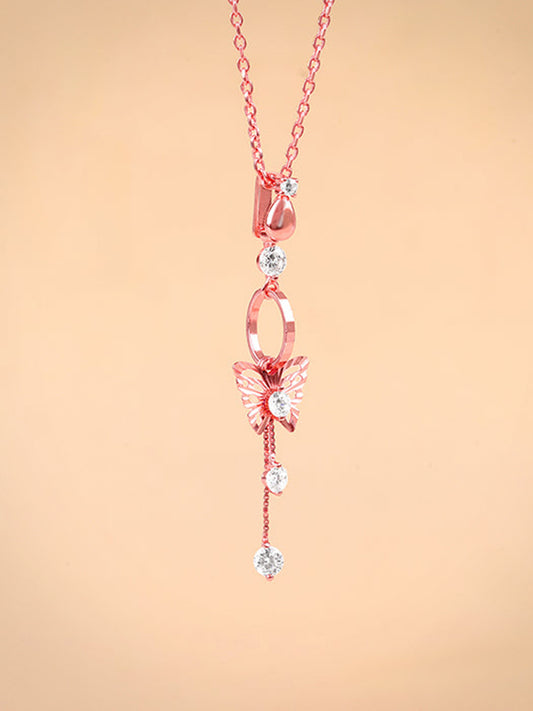 Rose Gold Charming Butterfly Pendant with Link Chain