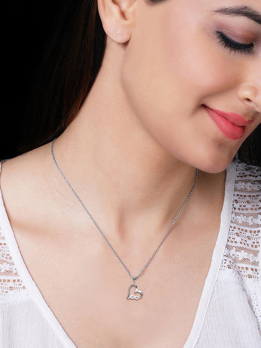 Silver Zircon Infinity Heart Pendant with Link Chain