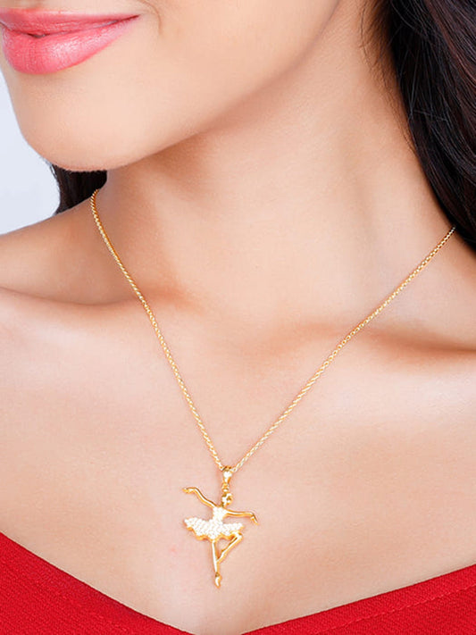 Golden Ballerina Pendant with Link Chain