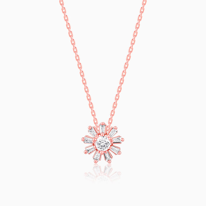 Buy Rose Gold Baguette Flower Pendant with Link Chain Online at
