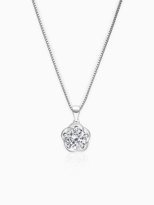 Silver Zircon Mini Flower Pendant with Box Chain