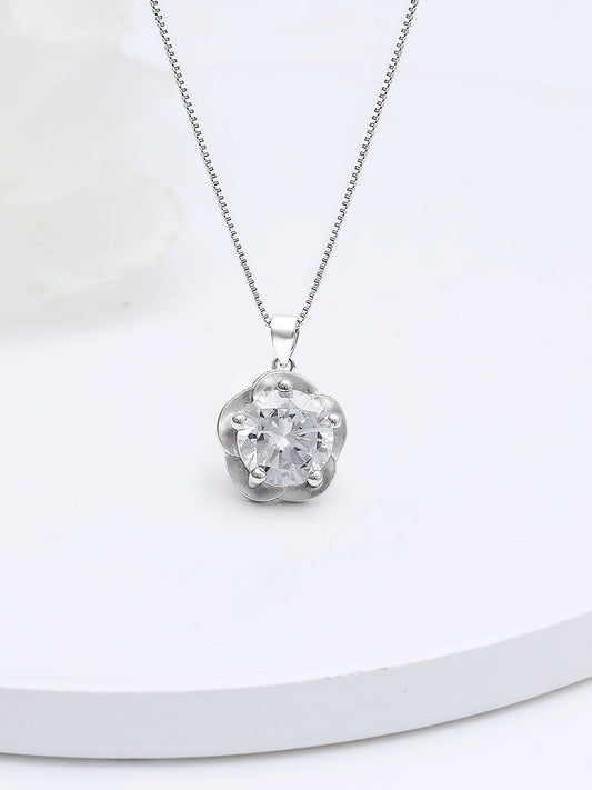 Silver Zircon Mini Flower Pendant with Box Chain