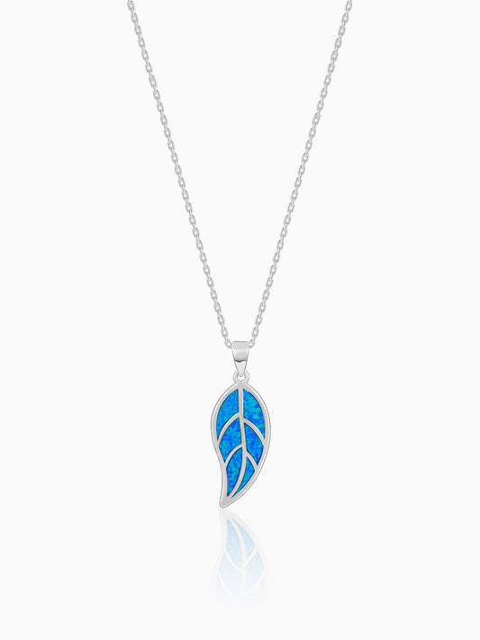 Silver Mystic Blue Leaf Pendant with Link Chain