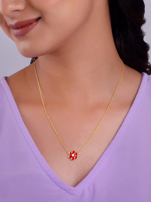 Golden Red Flower Power Pendant with Link Chain