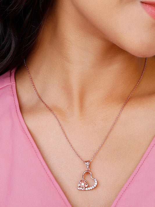 Rose Gold Love Blossom Pendant With Link Chain