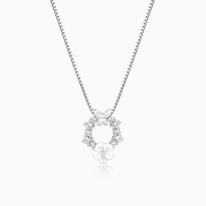 Silver Floral Butterfly Pendant With Link Chain