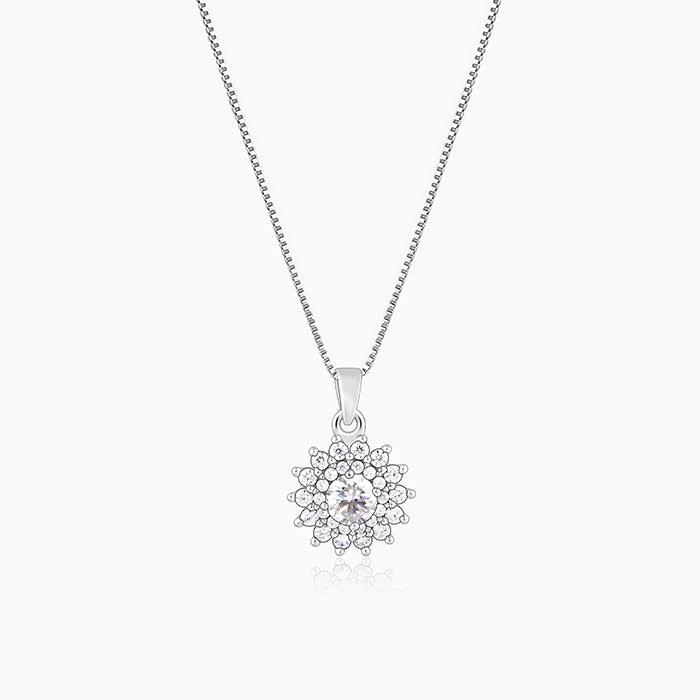 Silver Celestial Floral Pendant With Box Chain - Main Image