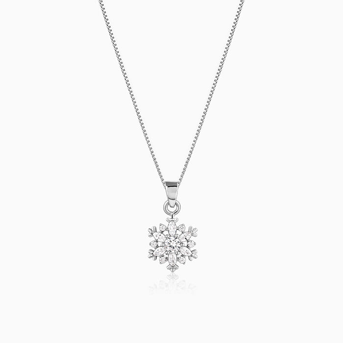 Silver Snowflake Pendant With Box Chain - Main Image