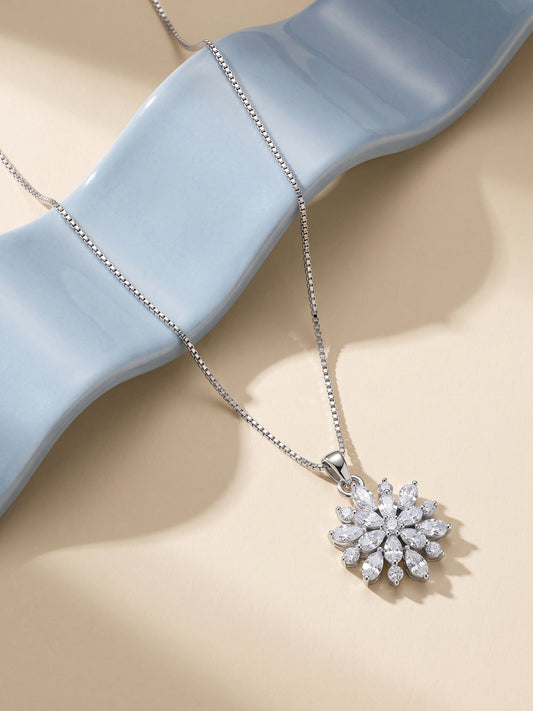 Silver Heavenly Flower Pendant With Box Chain