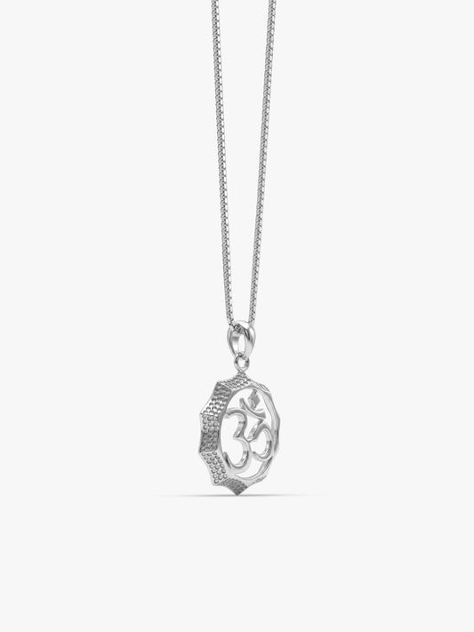 Silver Graceful Om Pendant With Box Chain For Him