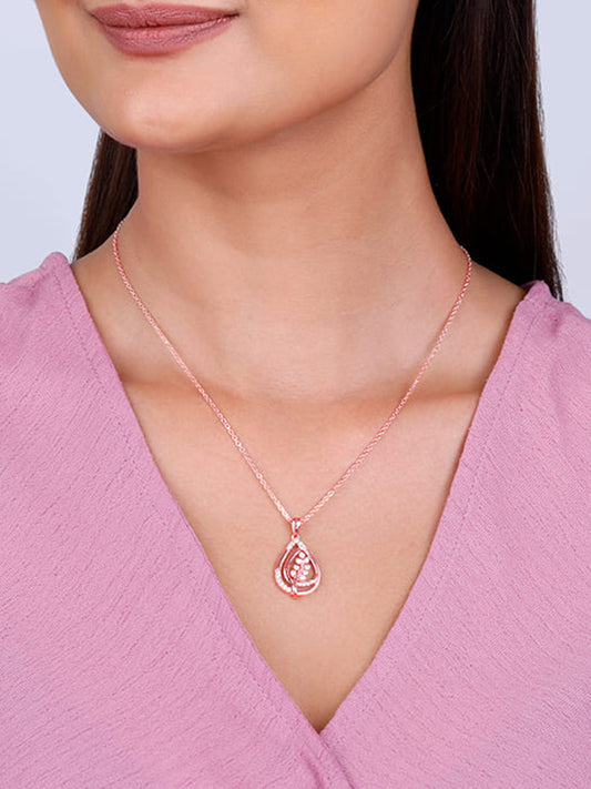 Rose Gold Leaf Ritz Pendant With Link Chain