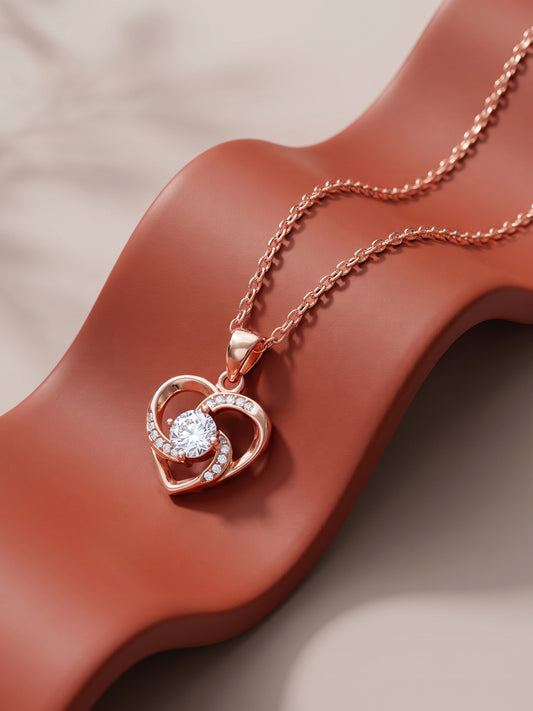 Rose Gold Swirl Heart Pendant with Link Chain