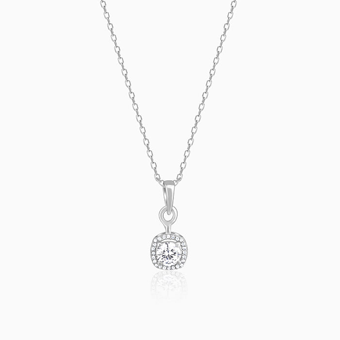 Silver Twilight Solitaire Pendant With Link Chain – GIVA