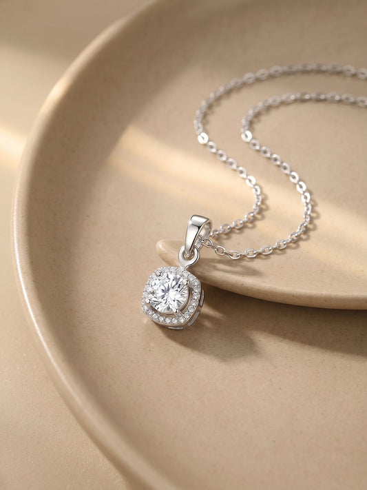 Silver Twilight Solitaire Pendant With Link Chain