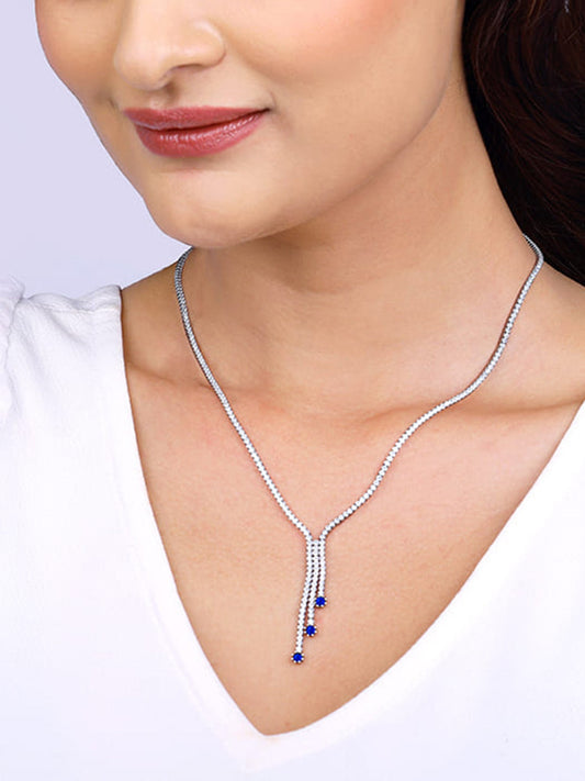 Silver Blue Lariat Necklace