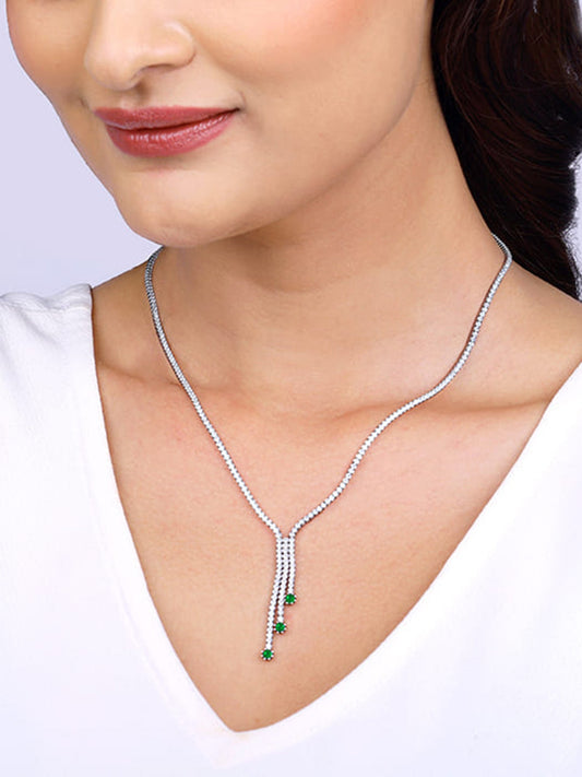 Silver Green Lariat Necklace