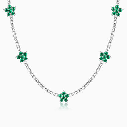 Silver Green Floral Necklace