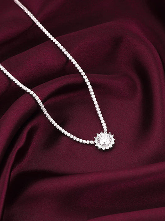 Silver Solitaire Floral Necklace
