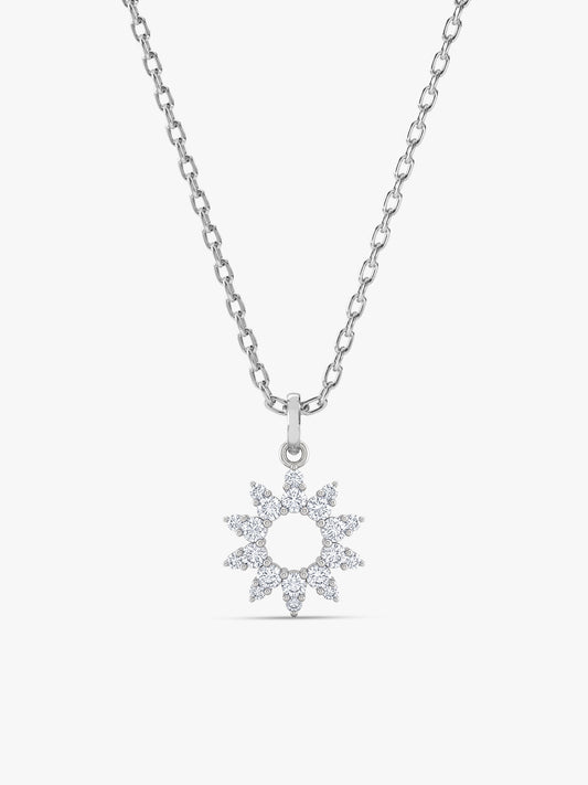 Sliver Sparkling Floral Pendant With Link Chain