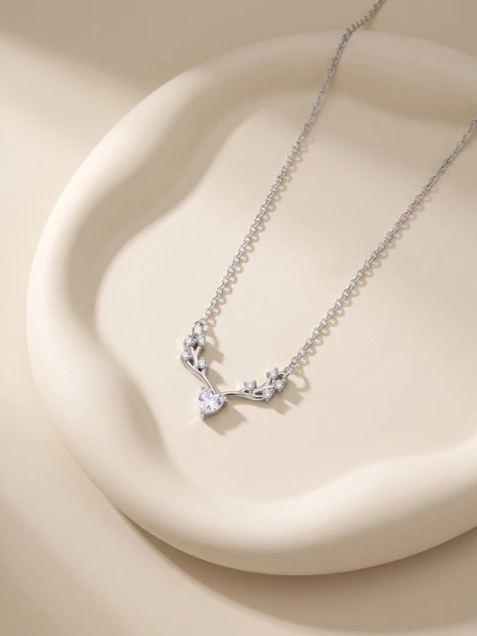 Silver Deer Heart Zircon Necklace