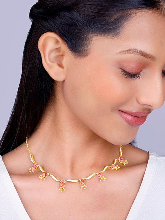 Golden Brahma Kamal Bud Necklace