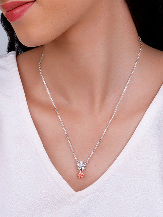Silver And Rose Gold Studded Rose Necklace