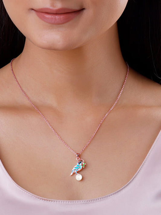 Rose Gold Blissful Bird Pendant With Link Chain