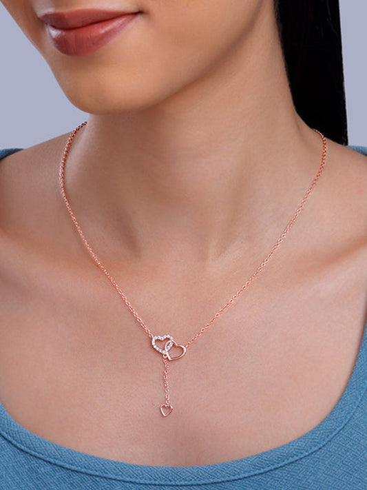 Silver Interlocked Heart Duo Lariat Necklace