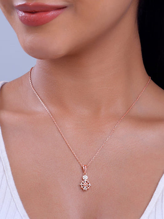 Rose Gold Radiant Wheel Pendant With Link Chain