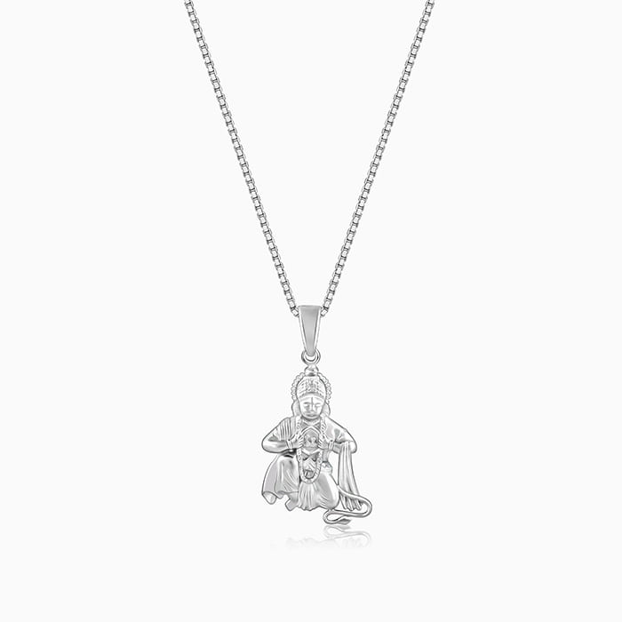 Silver Bhakta Hanuman Pendant with Box Chain For Him