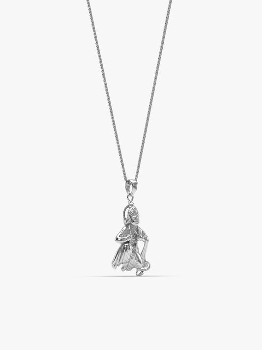 Silver Bhakta Hanuman Pendant with Box Chain For Him