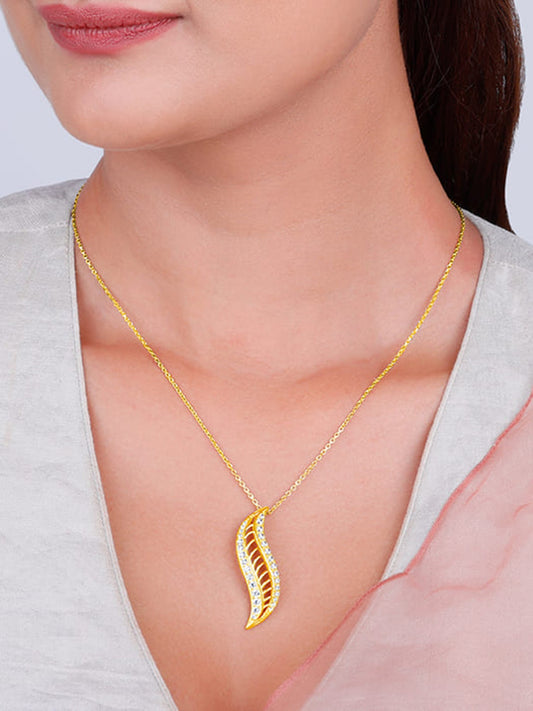 Golden Wavelet Pendant With Link Chain