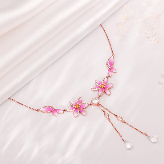 Rose Gold Pink Trillium Necklace