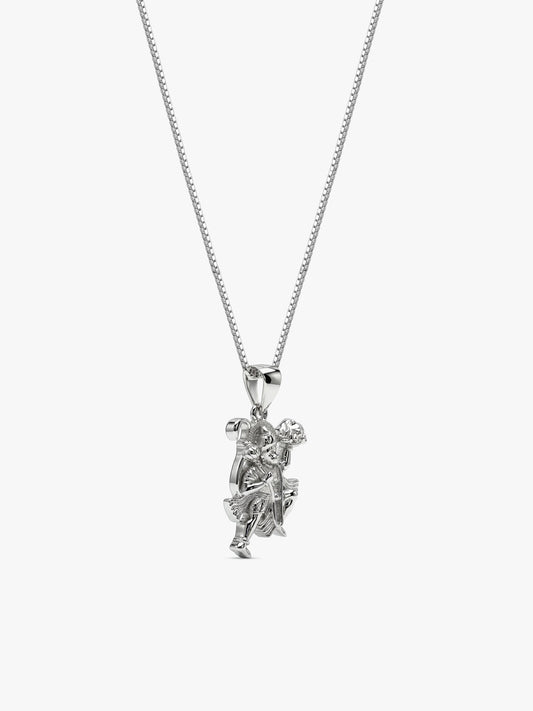 Silver Mahabali Hanuman Pendant with Box Chain For Him