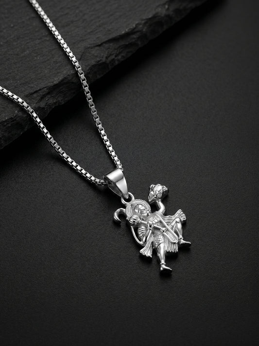 Silver Mahabali Hanuman Pendant with Box Chain For Him