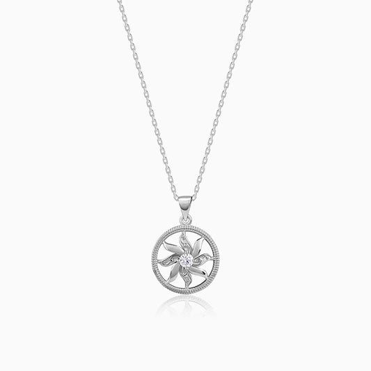 Silver Sun Flares Pendant With Link Chain