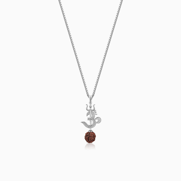 Silver Om Trishul Rudraksha Pendant With Box Chain For Him – GIVA