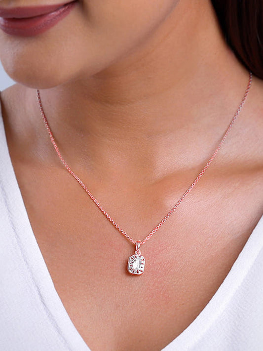 Rose Gold Joyful Square Pendant With Link Chain