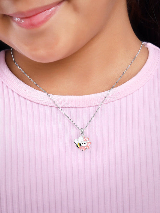 Silver Honeybee Kids Pendant With Link Chain