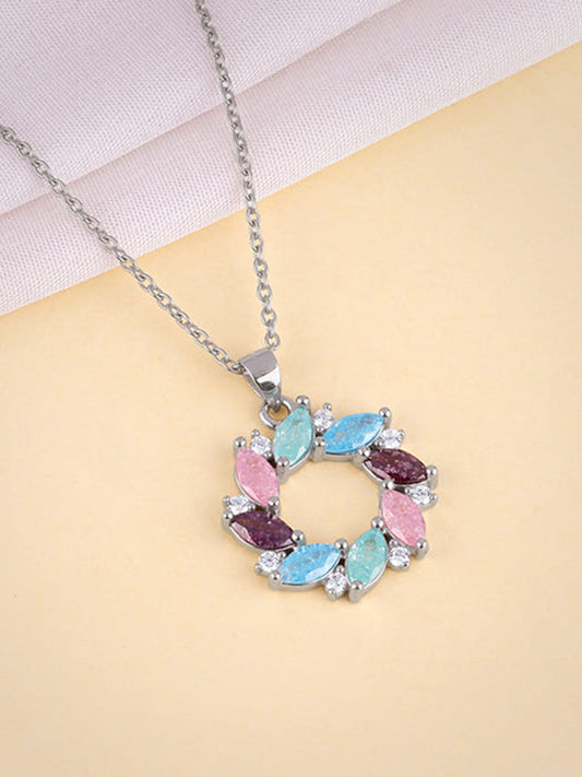 Silver Colourful Wreath Pendant with Link Chain