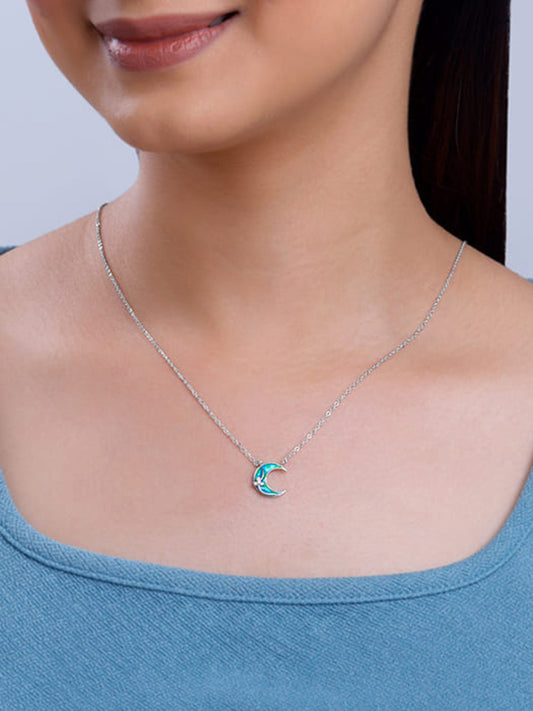 Silver The Moon Pendant With Link Chain