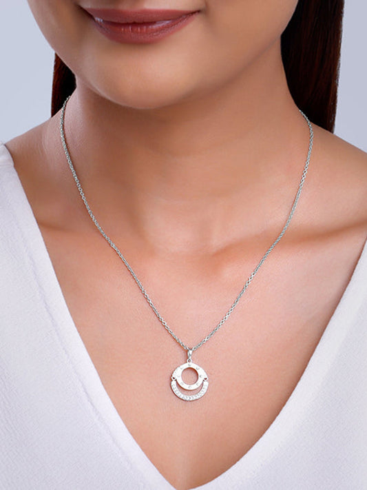 Silver Celestial Circle Pendant With Link Chain